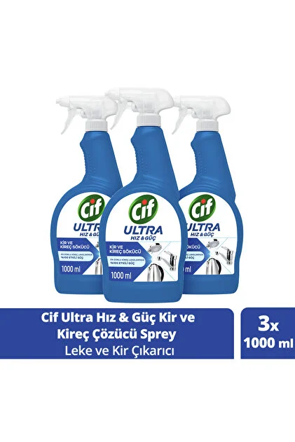 Cif Ultra Hız & Güç Kireç Sökücü Sprey Leke ve Kir Çıkarıcı 1000 ml X 3